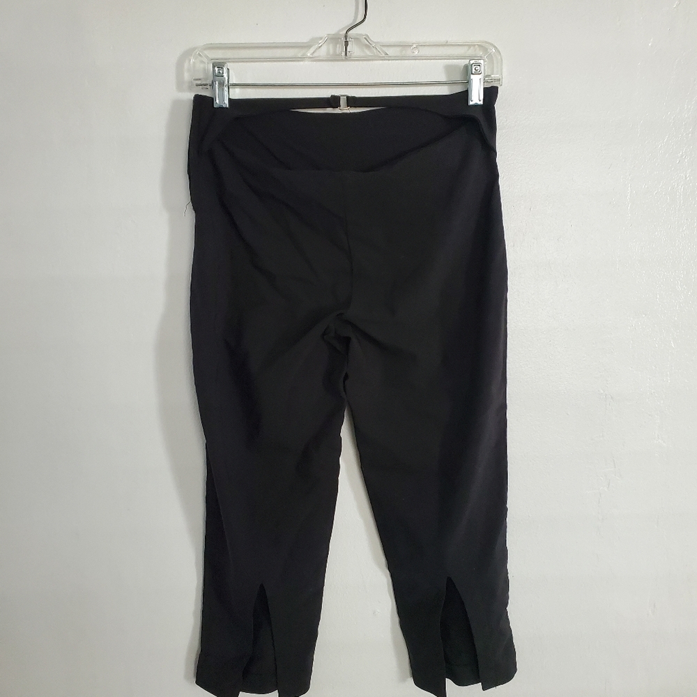 Vtg 90s Womens Black Cigarette Pants Small Ankle Slits Stretch Back Waist Cut
